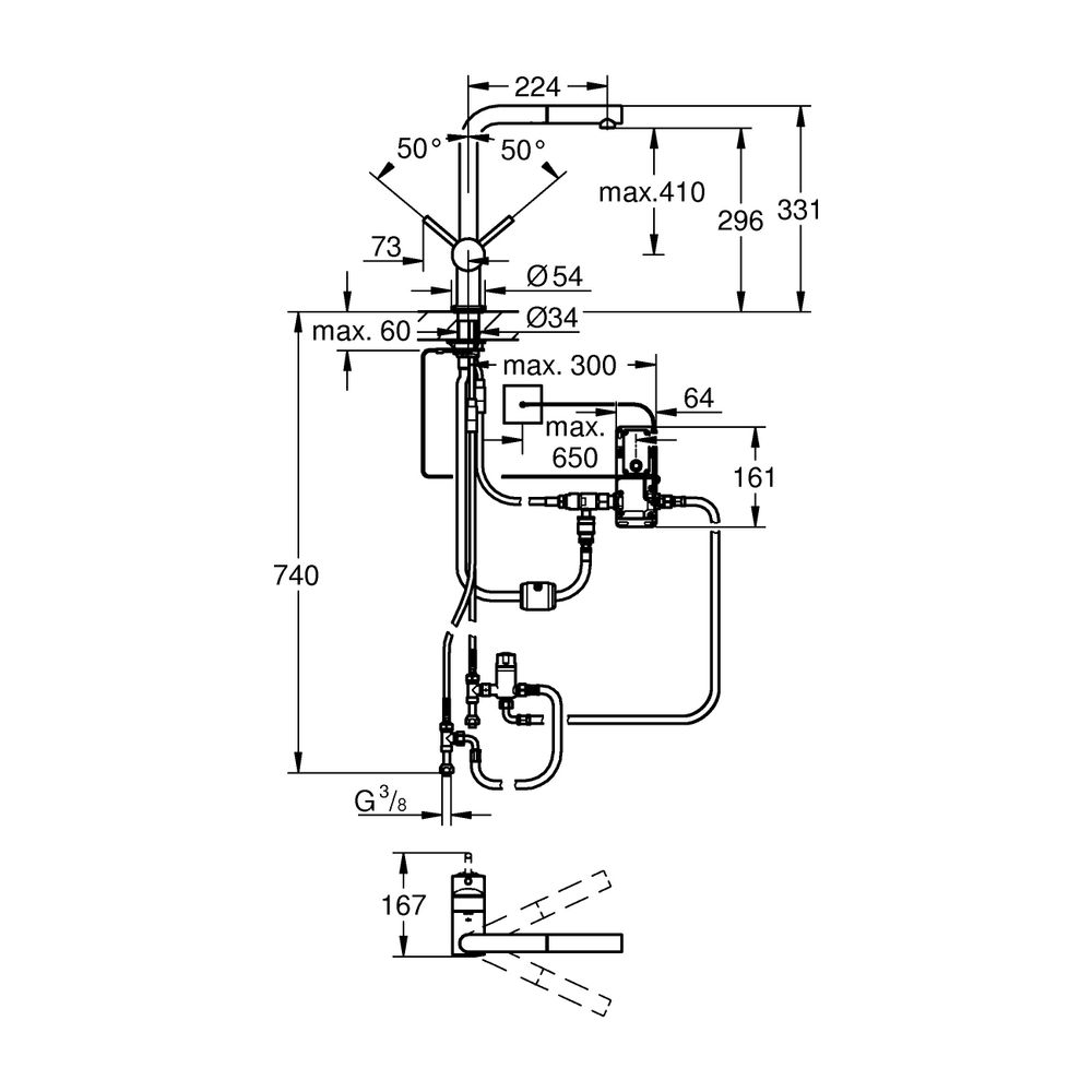 Grohe Minta Touch Elektronische 1-Loch-Einhand-Spültischbatterie, L-Auslauf, Supersteel... GROHE-31360DC1 4005176343032 (Abb. 5)
