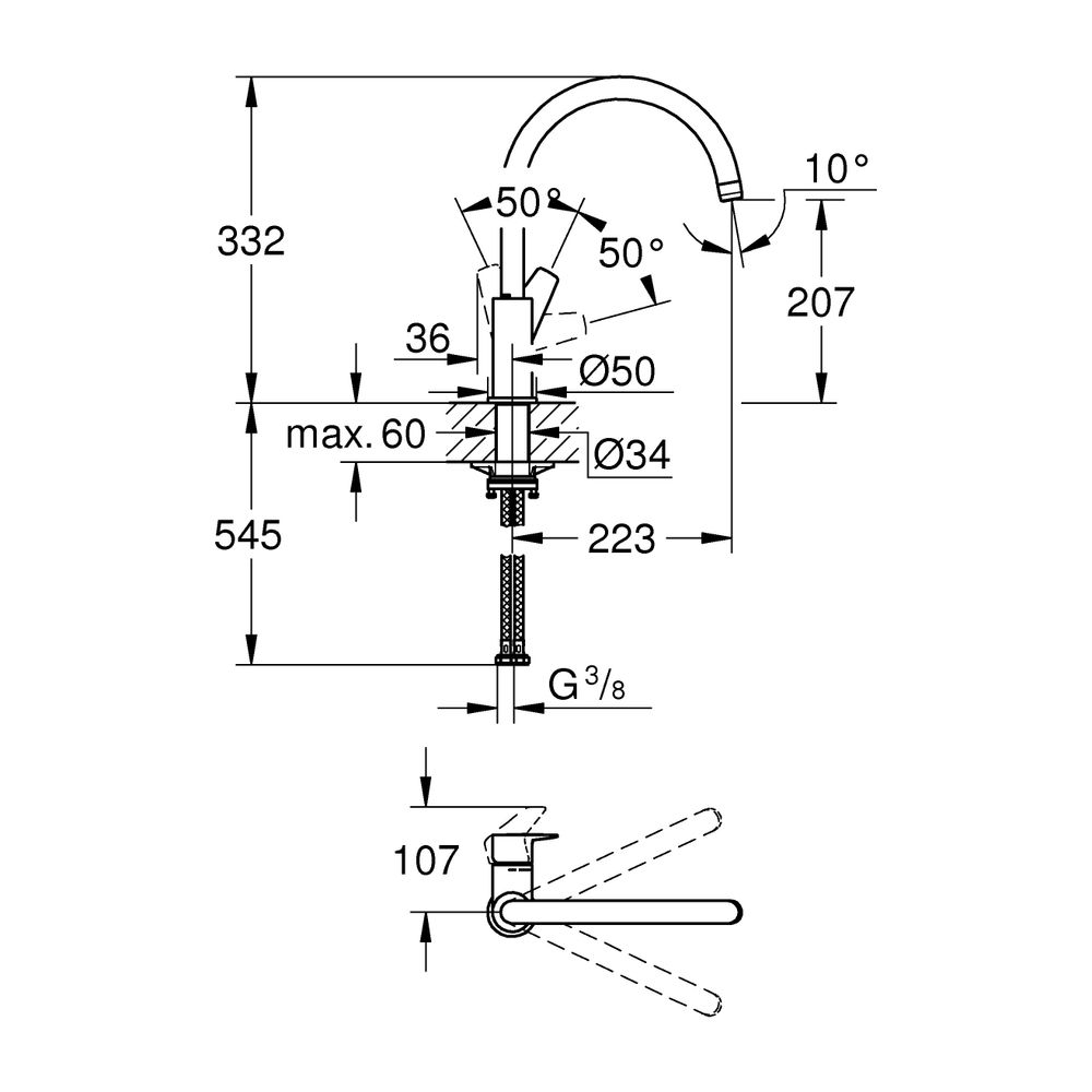 Grohe BauEdge Einhand-Spültischbatterie 1-Loch-Montage, hoher schwenkbarer Auslauf 360... GROHE-31367001 4005176478512 (Abb. 10)
