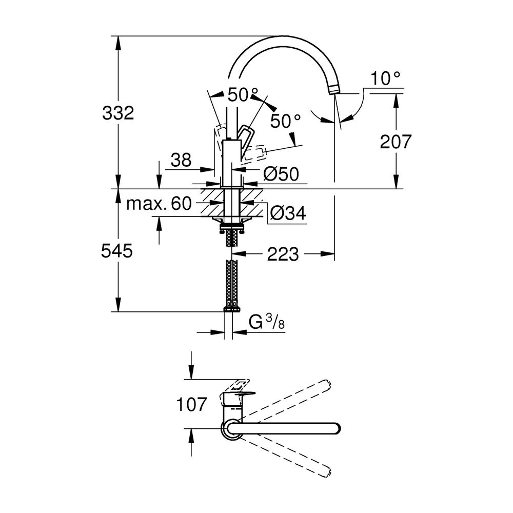 Grohe BauLoop 1-Loch-Einhand-Spültischbatterie, hoher Auslauf, Chrom, 31368001... GROHE-31368001 4005176478529 (Abb. 9)
