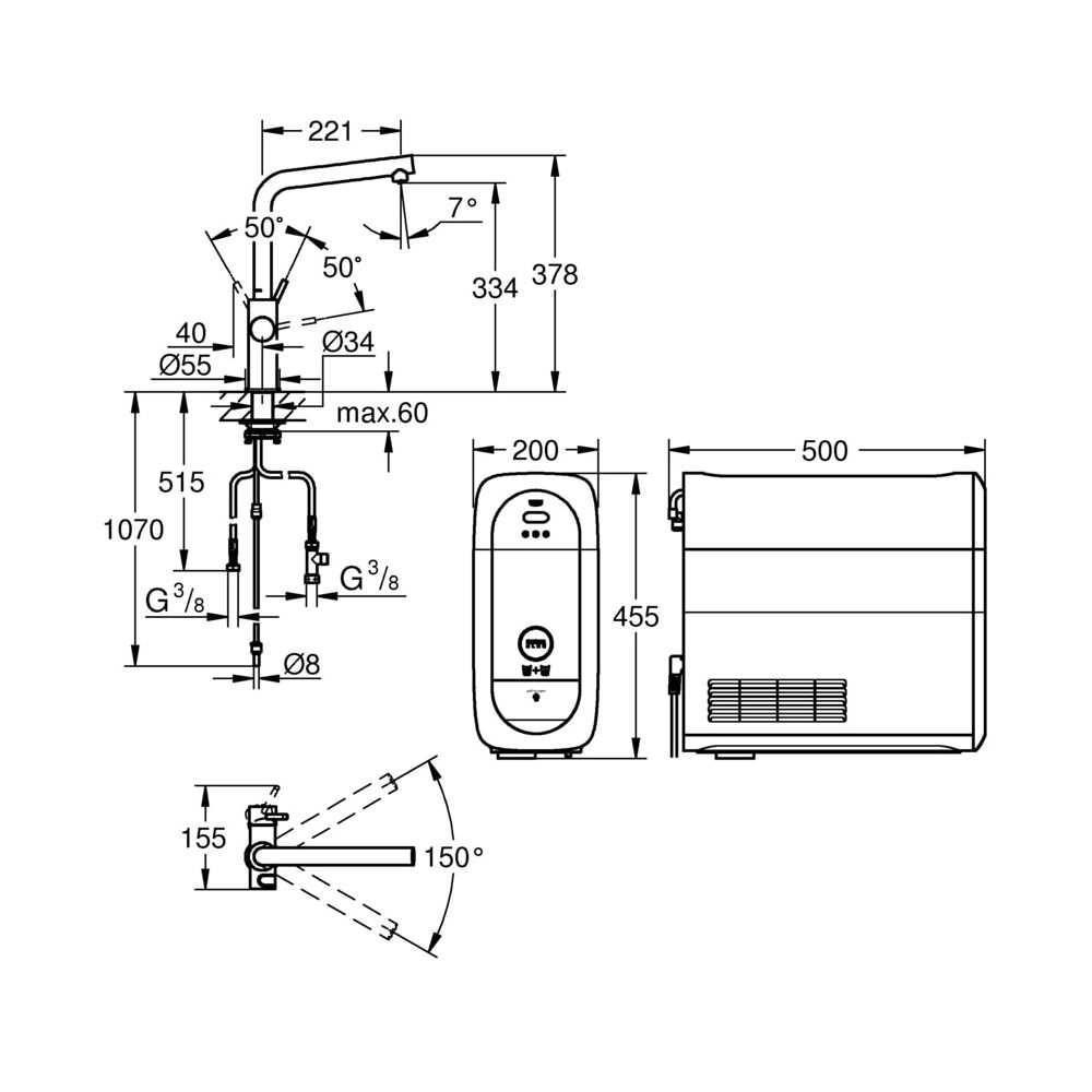 Grohe Blue Home Starter Kit, L-Auslauf, 1-Loch-Montage, Chrom, 31454000... GROHE-31454000  (Abb. 3)