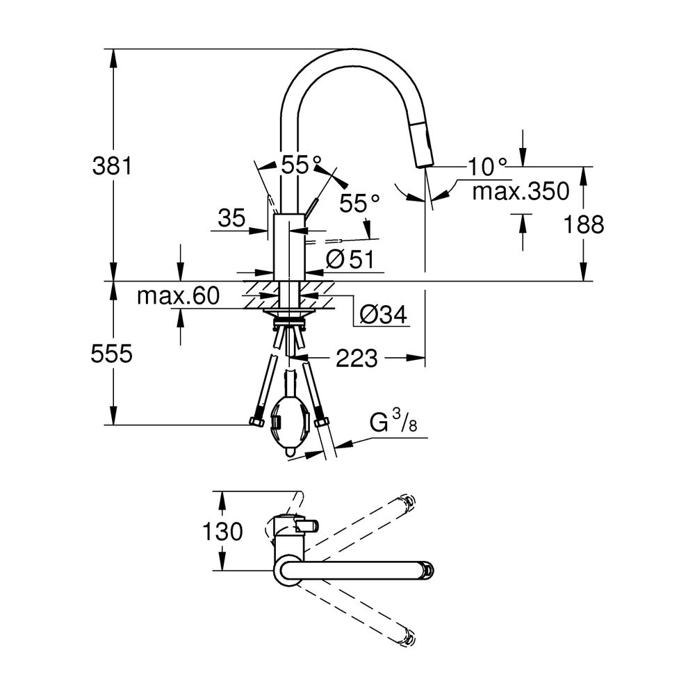 Grohe Eurosmart Einhand-Spültischbatterie Cosmopolitan, 1-Loch-Montage, herausziehbare ... GROHE-31481001 4005176466922 (Abb. 9)