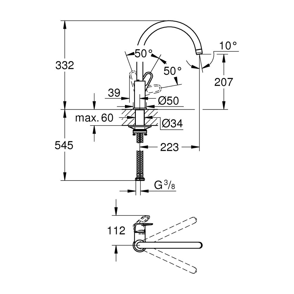 Grohe BauFlow 1-Loch-Einhand-Spültischbatterie, hoher Auslauf, Chrom, 31538001... GROHE-31538001 4005176478574 (Abb. 8)