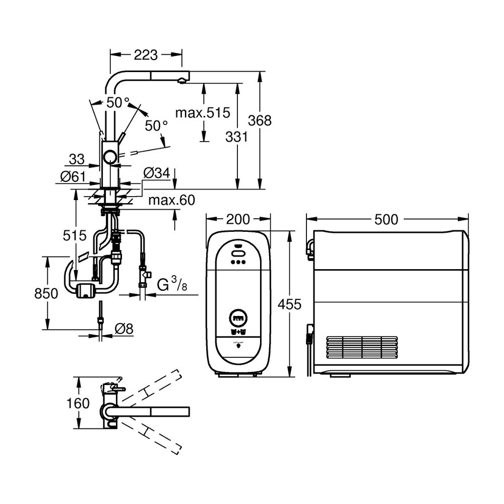 Grohe Blue Home Starterset, L-Auslauf, herausziehbarer Mousseurauslauf, Einlochmontage... GROHE-31539DC0 4005176437021 (Abb. 11)