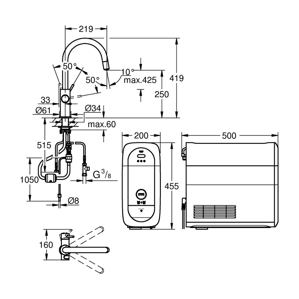 Grohe Blue Home Starterset, C-Auslauf, herausziehbarer Mousseurauslauf, 1-Loch-Montage... GROHE-31541000 4005176437038 (Abb. 13)