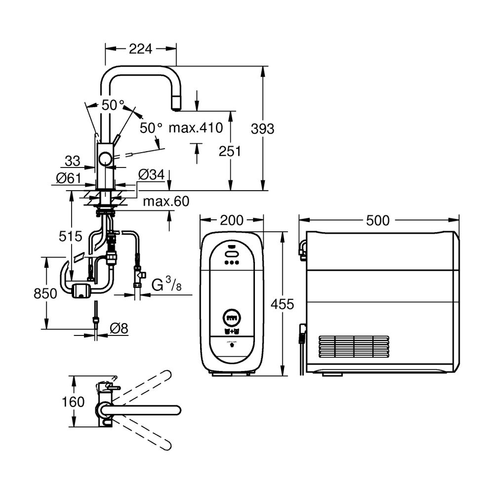 Grohe Blue Home Starterset, U-Auslauf, herausziehbarer Mousseurauslauf, Einlochmontage,... GROHE-31543DC0 4005176437069 (Abb. 9)