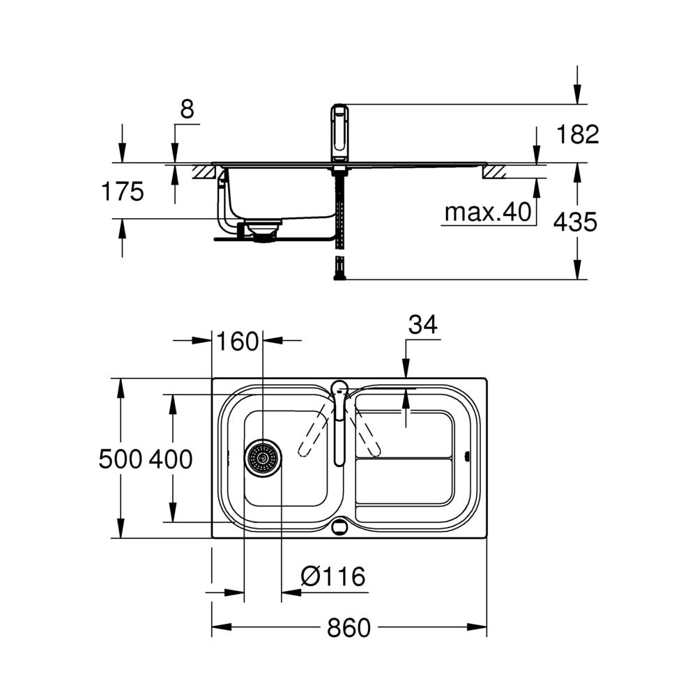 Grohe Spülen-Bauset K300, mit Edelstahlspüle/Eurosmart, 860x500mm, SPT-Batterie, Chrom, Edelstahl, 3... GROHE-31565SD0  (Abb. 2)