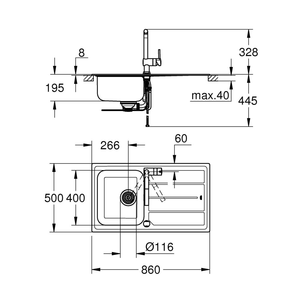 Grohe Spülen-Bauset K500, mit Edelstahlspüle/Minta, 860x500mm, SPT-Batterie, Edelstahl,... GROHE-31573SD0 4005176473302 (Abb. 2)