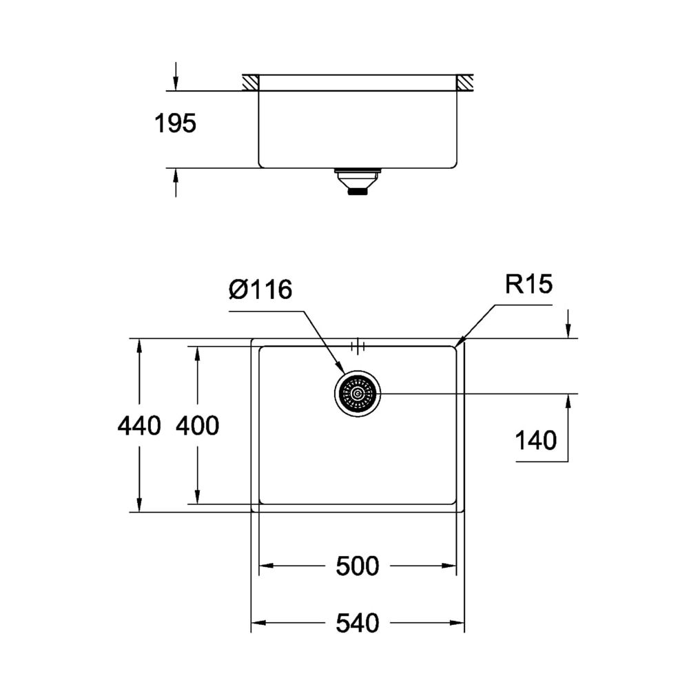 Grohe Unterbau-Edelstahlspüle K700, mit 1 Becken 540x440mm, Hard Graphite gebürstet, 31... GROHE-31574AL0 4005176563638 (Abb. 3)