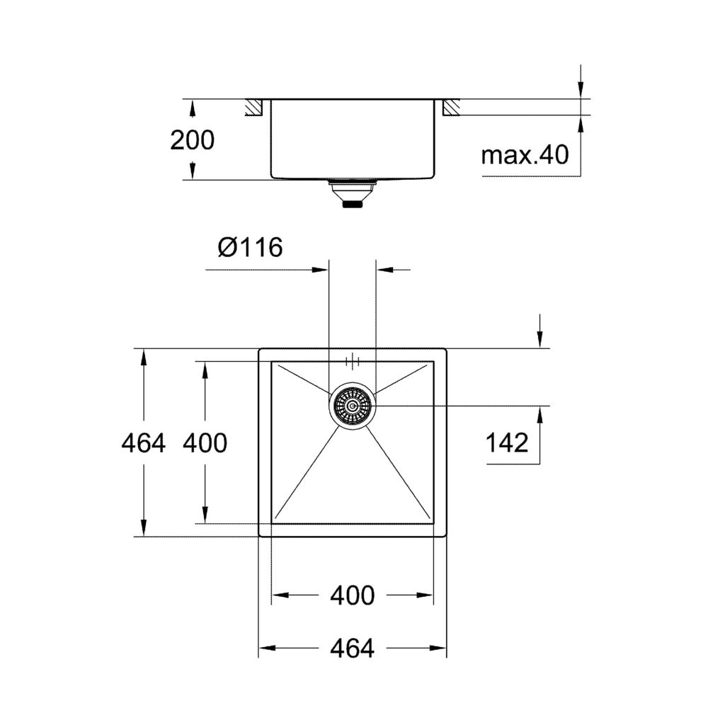 Grohe Edelstahlspüle K700, 45-S, 464x464mm, flächenbündig, Oberfläche Satin Finish, 315... GROHE-31578SD0 4005176473357 (Abb. 3)