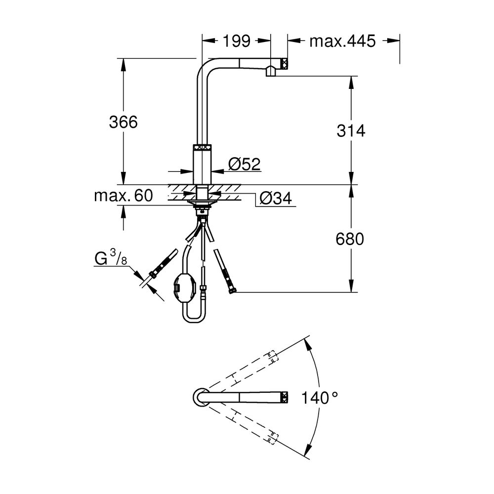 Grohe Minta SmartControl Spültischbatterie, 1-Loch-Montage, Volumensteuerung und Tempe... GROHE-31613A00 4005176523601 (Abb. 13)