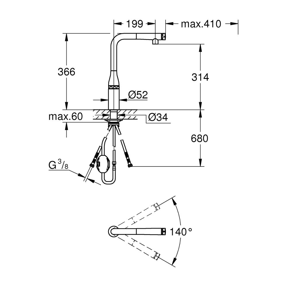 Grohe Essence SmartControl Spültischbatterie, L-Auslauf, ausziehbare Spülbrause, Super... GROHE-31615DC0 4005176523656 (Abb. 16)