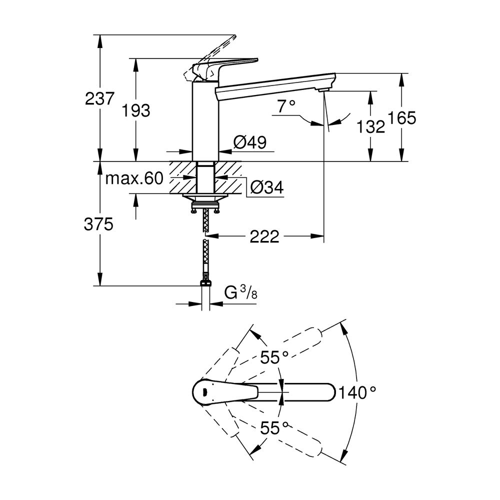 Grohe BauEdge Spültischbatterie Einlochmontage Einhand, mittelhoher Auslauf, Chrom, 31... GROHE-31693000 4005176530371 (Abb. 12)