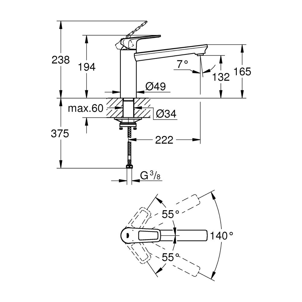 Grohe BauLoop Einhand-Spültischbatterie, 1-Loch-Montage, mittelhoher Auslauf, Chrom, 3... GROHE-31706000 4005176530449 (Abb. 12)