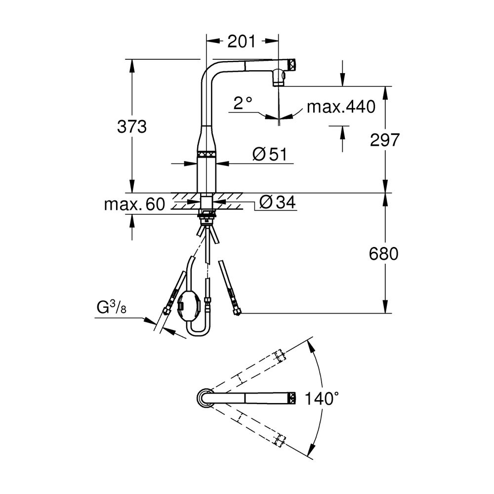 Grohe Essence SmartControl Spültischbatterie, 1-Loch-Montage, ausziehbare Dual Spülbrau... GROHE-31892DC0 4005176746215 (Abb. 8)