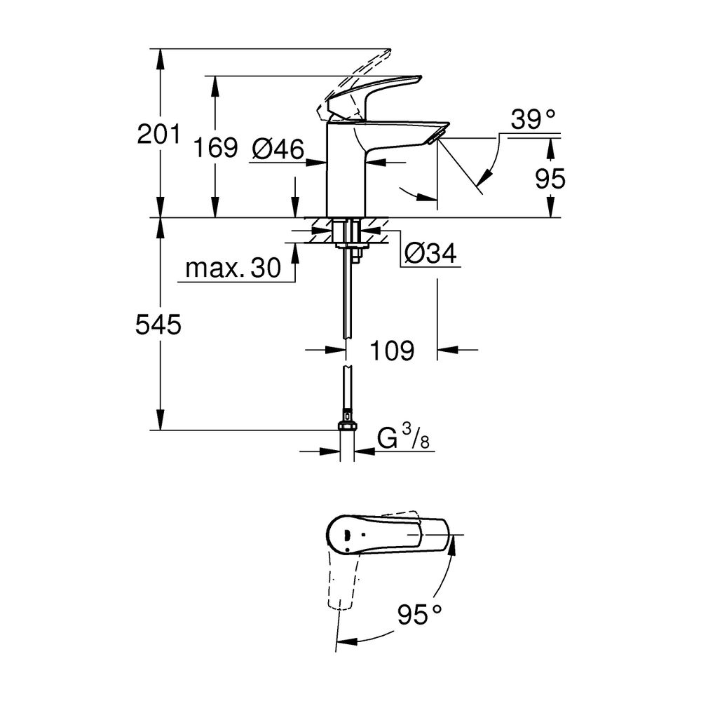 Grohe Eurosmart Einhand-Waschtischbatterie, S-Size, glatter Körper, Energie-Sparfunktio... GROHE-32154003 4005176613258 (Abb. 7)
