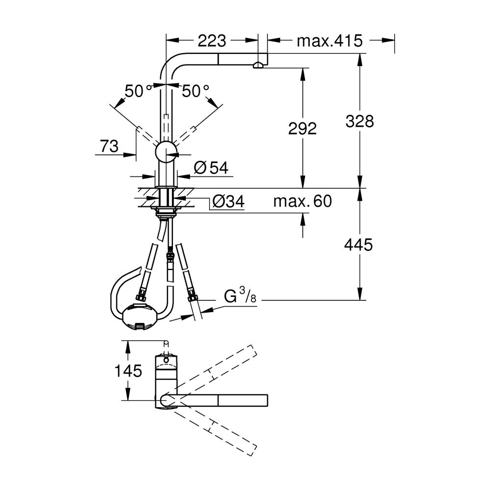Grohe Minta Einhand-Spültischbatterie, 1-Loch-Montage, L-Auslauf, herausziehbarer Mous... GROHE-32168DC0 4005176824432 (Abb. 10)