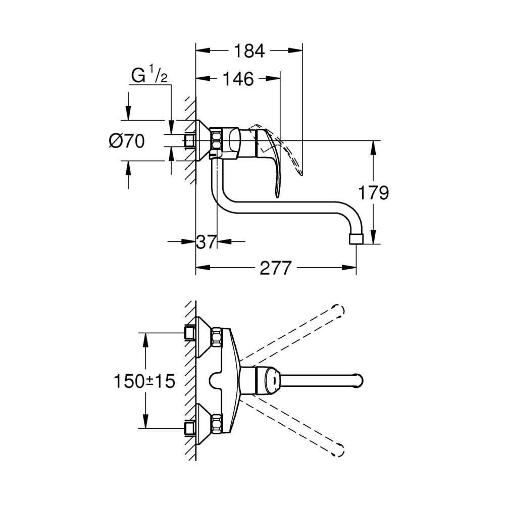 Grohe Eurosmart Einhand-Spültischbatterie, Wandmontage, 277mm Ausladung, Chrom, 3222400... GROHE-32224002 4005176862007 (Abb. 3)