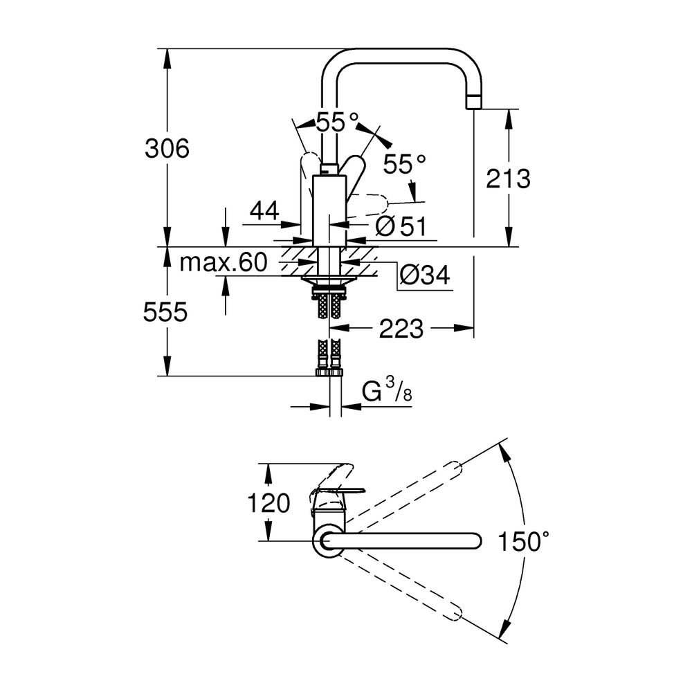 Grohe Eurodisc 1-Loch-Einhand-Spültischbatterie C hoher Auslauf, Chrom, 32259003... GROHE-32259003 4005176466908 (Abb. 7)