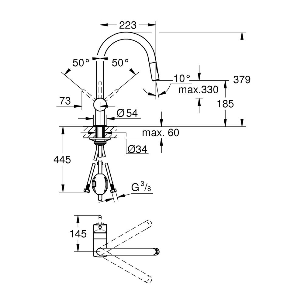 Grohe Minta Einhand-Spültischbatterie, 1-Loch-Montage, C-Schwenkauslauf, Dual-Spülbr. h... GROHE-32321DC2 4005176465116 (Abb. 7)