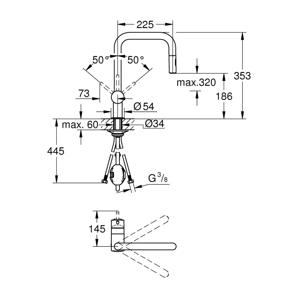 Grohe Minta Einhand-Spültischbatterie, 1-Loch-Montage, U-Schwenkausl. herausziehbare Du... GROHE-32322DL2 4005176488849 (Abb. 8)