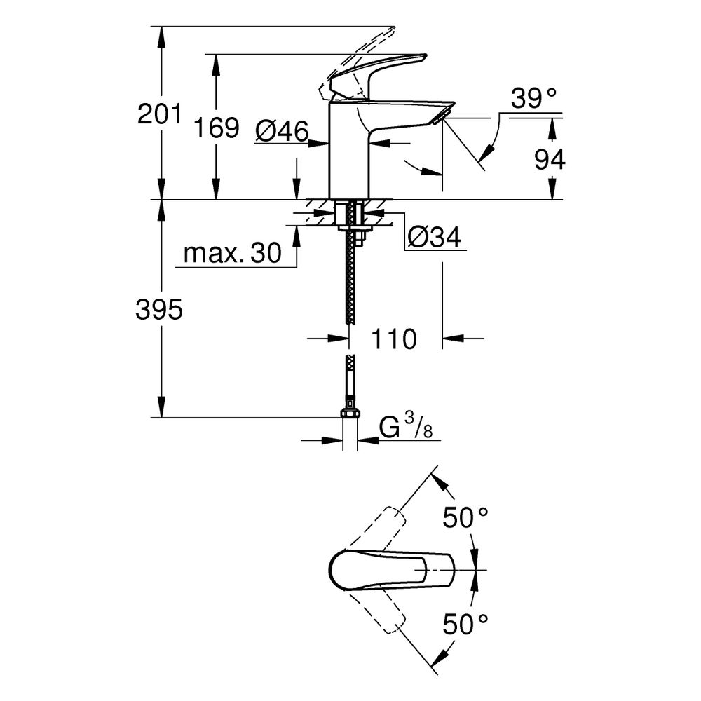 Grohe Eurosmart Einhand-Waschtischbatterie, S-Size, Temperaturbegrenzer, glatter Körper... GROHE-32467003 4005176613210 (Abb. 8)
