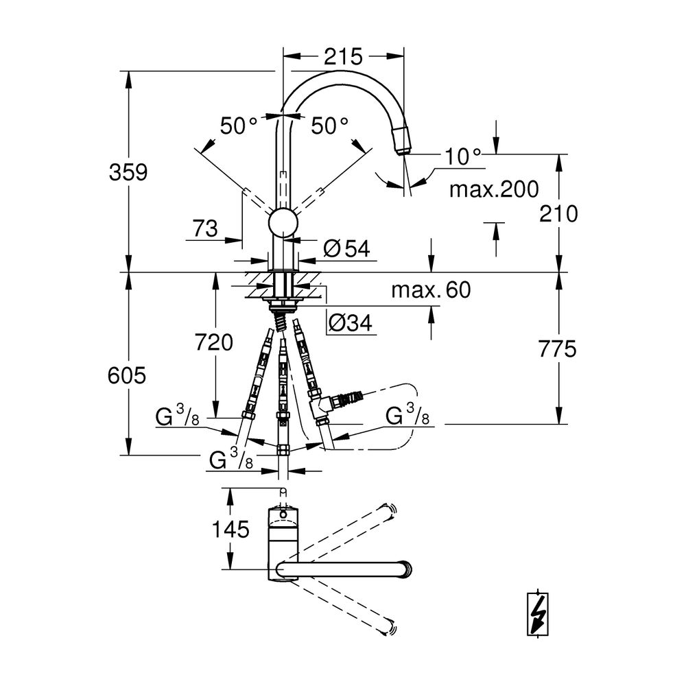 Grohe Minta Einhand-Spültischbatterie, 1-Loch-Montage, C-Auslauf, Niederdruck, 5,0l/min... GROHE-32511000 4005176295621 (Abb. 5)