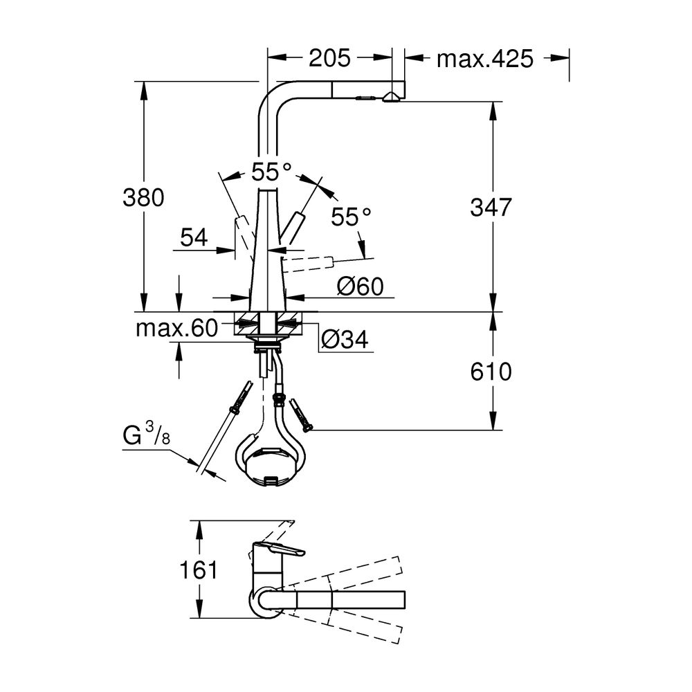 Grohe Zedra 1-Loch-Einhand-Spültischbatterie, L-Auslauf ausziehbar Spülbrause, Superst... GROHE-32553DC2 4005176466656 (Abb. 18)