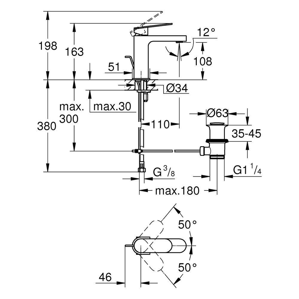 Grohe Plus Einhand-Waschtischbatterie, S-Size, 1-Loch-Montage, mit Zugstangen-Ablaufgar... GROHE-32612GN4 4067393079200 (Abb. 3)