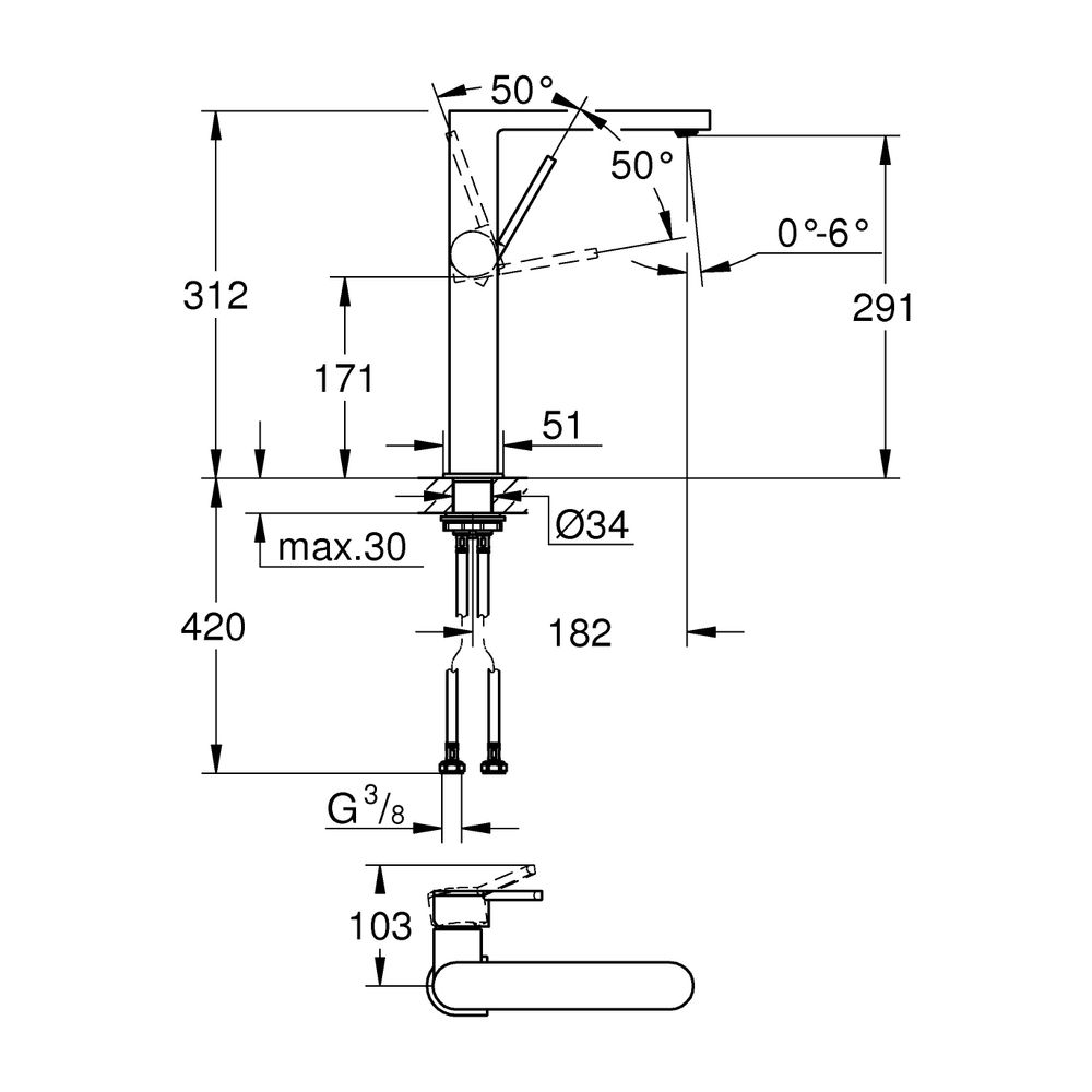 Grohe Plus Einhand-Waschtischbatterie, XL-Size, 1-Loch-Montage, für freistehende Waschs... GROHE-32618AL3 4005176585647 (Abb. 8)