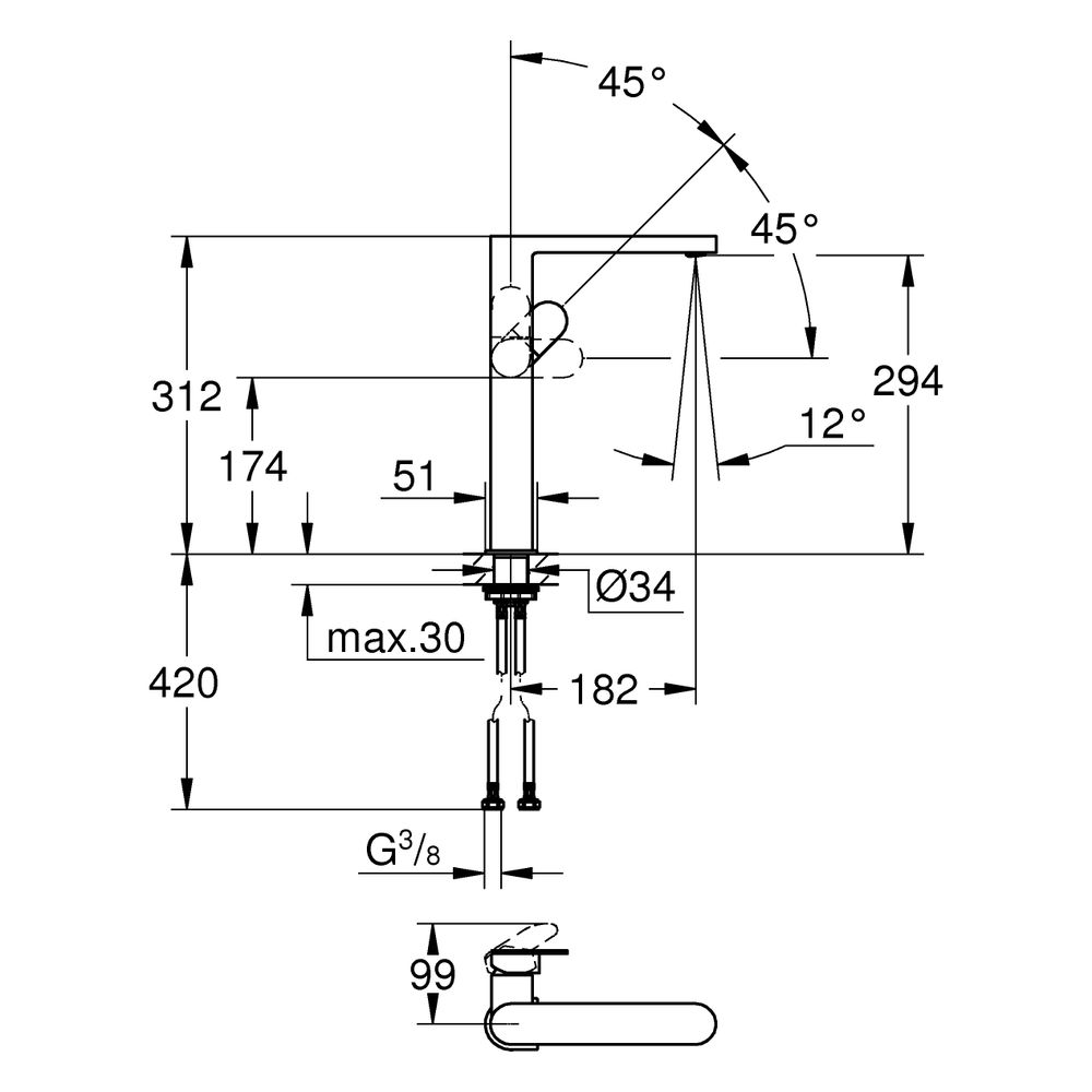 Grohe Plus Einhand-Waschtischbatterie, XL-Size, 1-Loch-Montage, glatter Körper, Cool Su... GROHE-32618GN4 4067393079644 (Abb. 3)