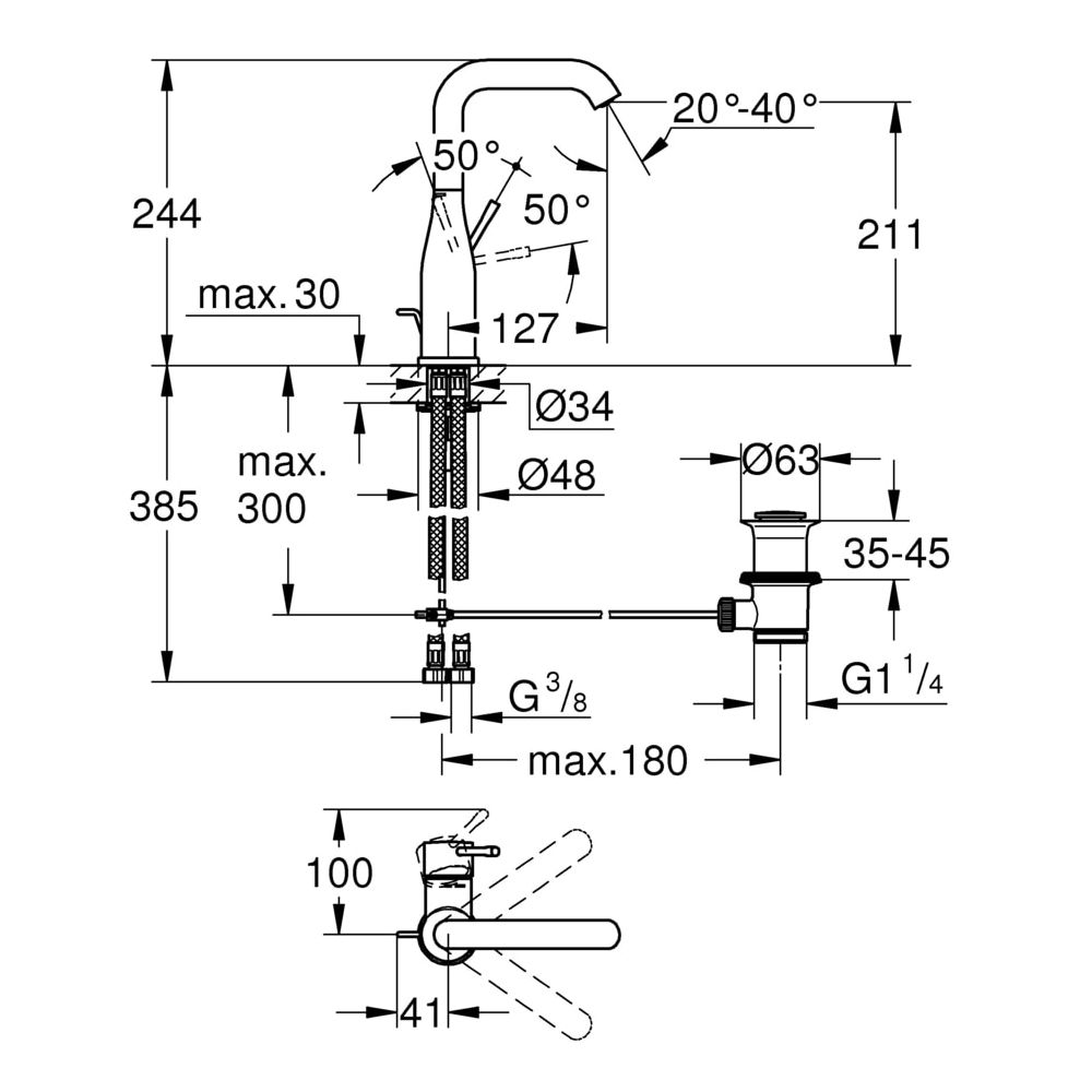 Grohe Essence Einhand-Waschtischbatterie, 1/2", L-Size, Hard Graphite, 32628A01... GROHE-32628A01 4005176407376 (Abb. 3)