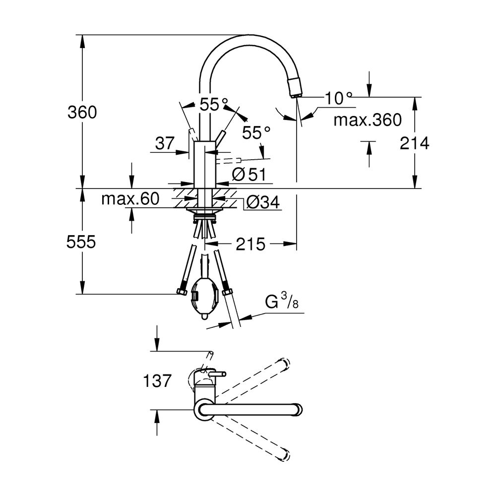 Grohe Concetto Einhand-Spültischbatterie, 1-Loch-Montage, hoher Auslauf, ausziehbare L... GROHE-32663003 4005176466854 (Abb. 11)