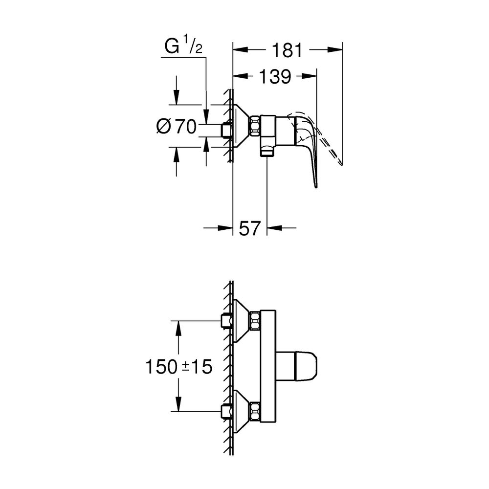 Grohe Euroeco Einhand-Brausebatterie Euroeco, Wandmontage, Temperaturbegrenzer, S-Ansch... GROHE-32740001 4005176743252 (Abb. 3)