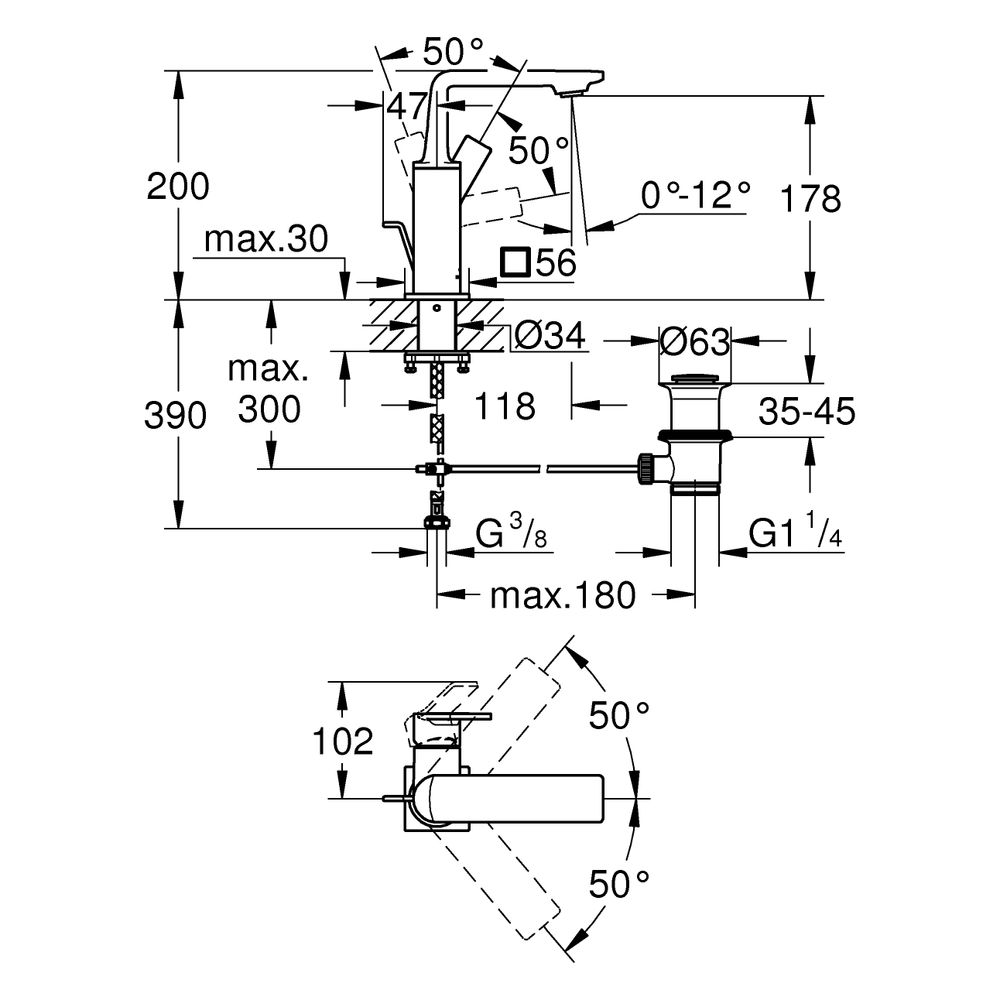 Grohe Allure Einhand-Waschtischbatterie, M-Size, schwenkbarer Auslauf, Zugstangen-Ablau... GROHE-32757MG1 4005176947148 (Abb. 3)