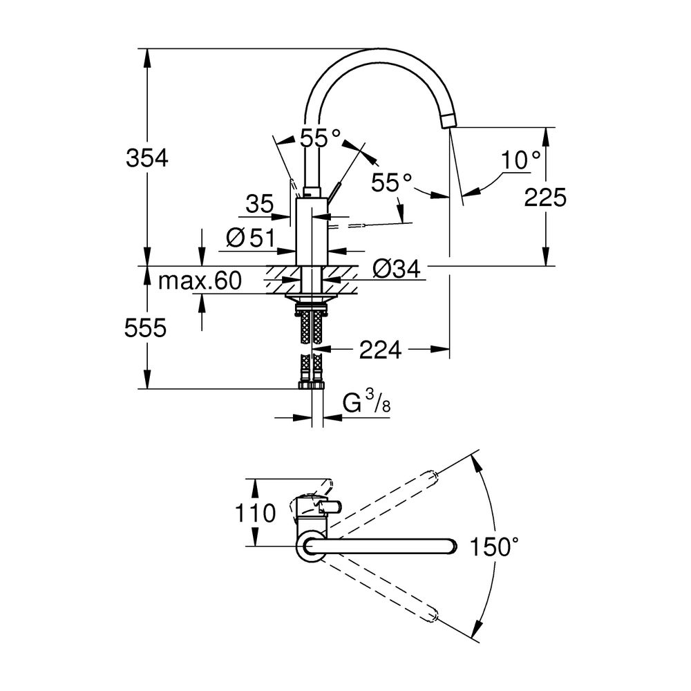 Grohe Eurosmart Cosmopolitan Einhand-Waschtischbatterie, hoher Auslauf, Chrom, 3284320E... GROHE-3284320E 4005176466946 (Abb. 5)