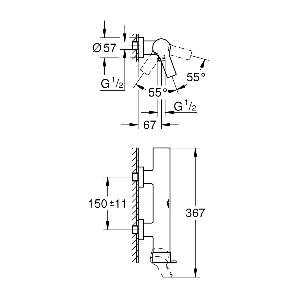 Grohe Allure Einhand-Brausebatterie Hard Graphite gebürstet, Wandmontage... GROHE-32846AL1 4005176506857 (Abb. 3)