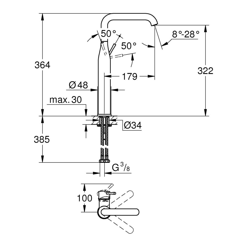 Grohe Essence Einhand-Waschtischbatterie, 1/2", XL-Size, Supersteel, 32901DC1... GROHE-32901DC1 4005176369957 (Abb. 3)