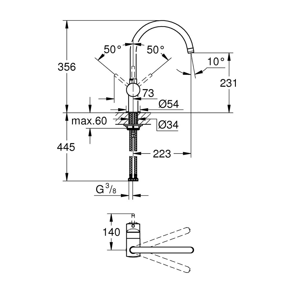 Grohe Minta Einhand-Spültischbatterie, 1-Loch-Mont., C-Schwenkausl., Dual-Spülbr. herau... GROHE-32917AL0 4005176488702 (Abb. 6)