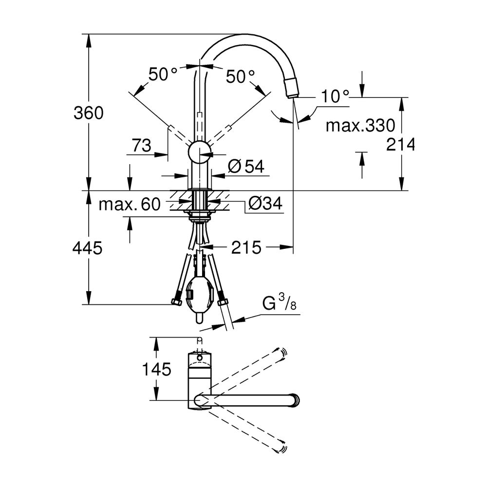 Grohe Minta Einhand-Spültischbatterie, 1-Loch-Montage, C-Auslauf, EcoJoy, herausziehbar... GROHE-3291800E 4005176866616 (Abb. 6)