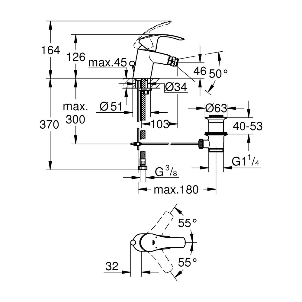 Grohe Eurosmart Standard Einhand-Bidetbatterie, 1/2", Chrom, 32929002... GROHE-32929002 4005176862366 (Abb. 3)