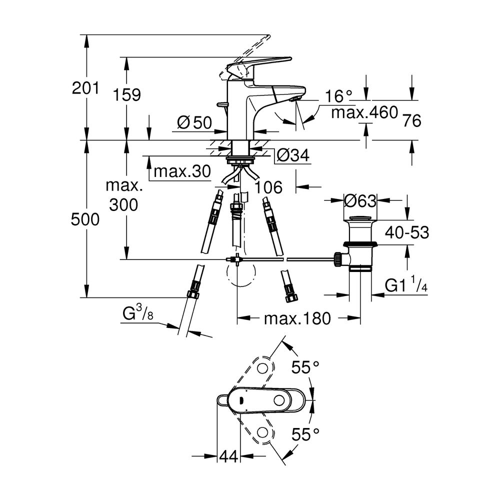 Grohe Europlus Einhand-Waschtischbatterie mit herausziehbarem Auslauf, 1-Loch-Montage, ... GROHE-33155002 4005176865947 (Abb. 7)