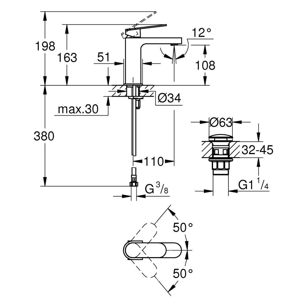 Grohe Plus Einhand-Waschtischbatterie, S-Size, Einlochmontage mit Push-open Ablaufgarni... GROHE-33163004 4067393079224 (Abb. 3)