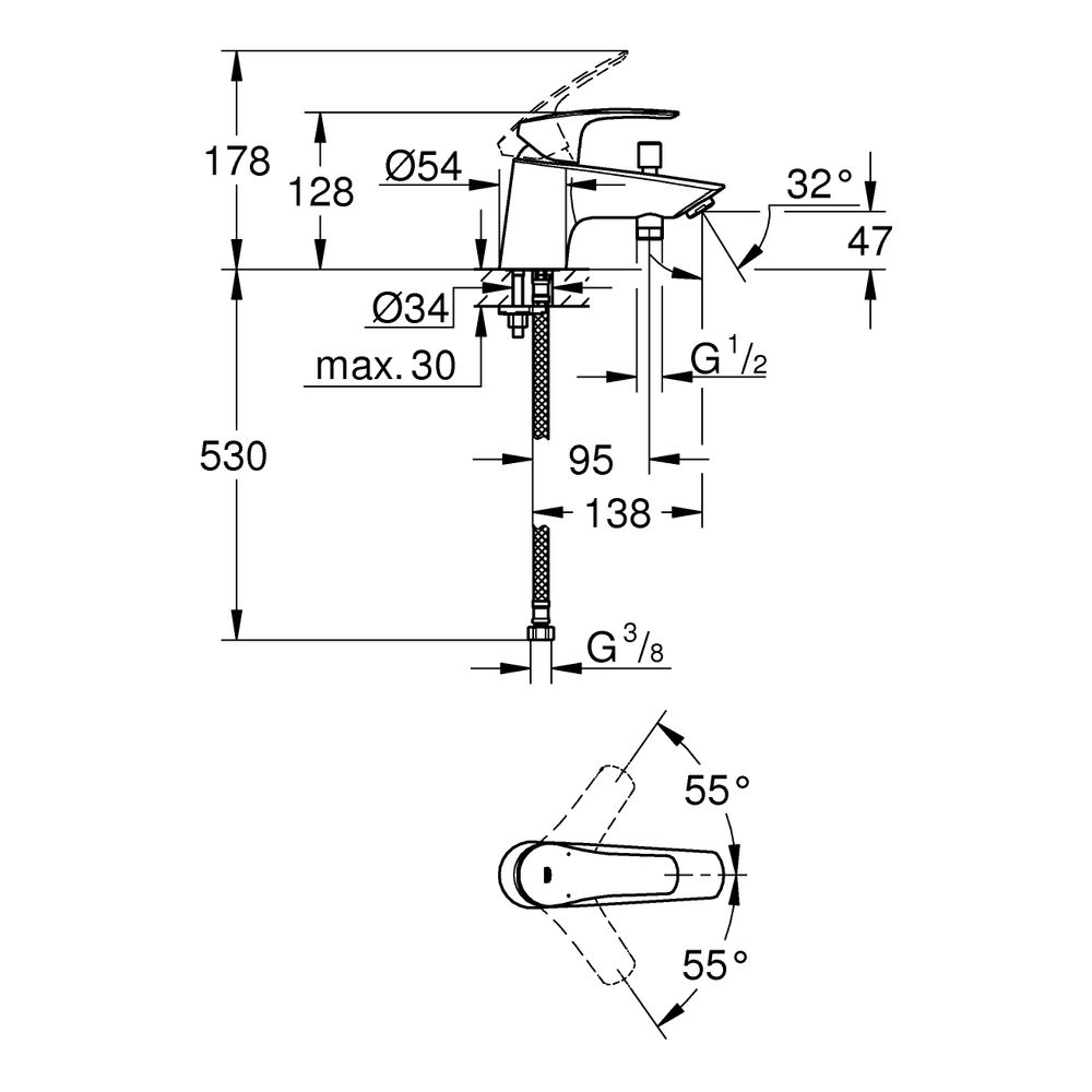 Grohe Eurosmart Einhand-Wannenbatterie, Einlochmontage, Mattschwarz, Keramikkartusche ... GROHE-334122433 4067393017349 (Abb. 3)