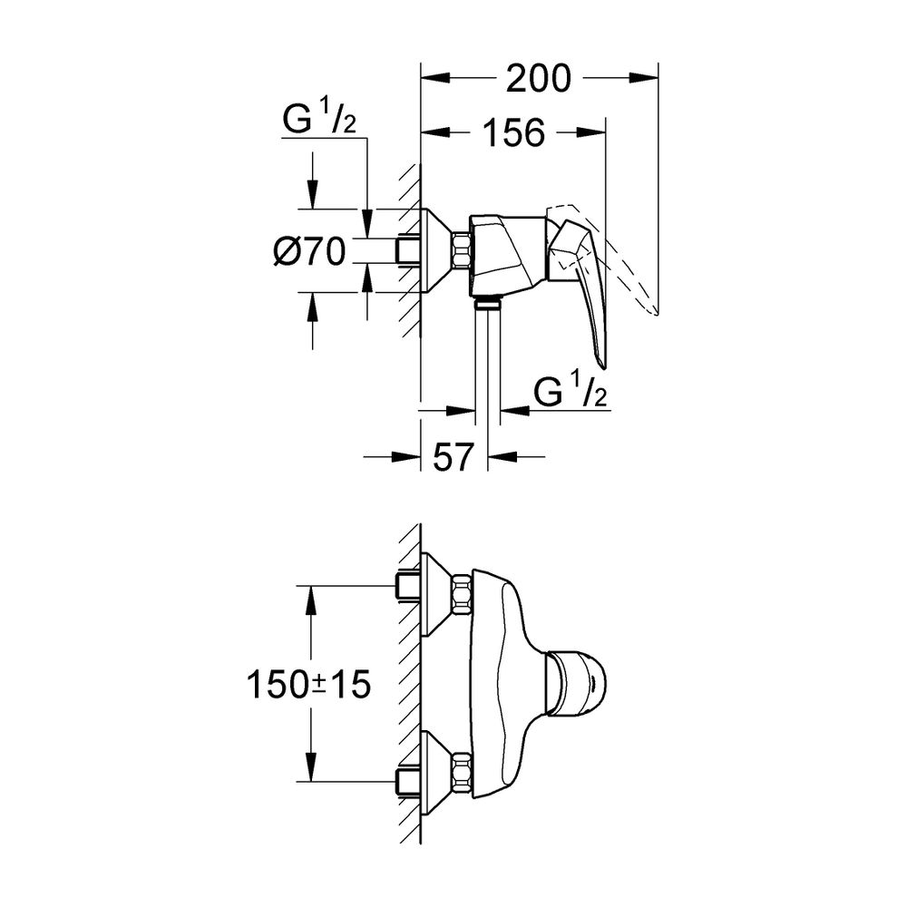 Grohe Eurodisc Einhand-Brausebatterie, DN 15, Wandmontage, Chrom, 33569001... GROHE-33569001 4005176828027 (Abb. 3)