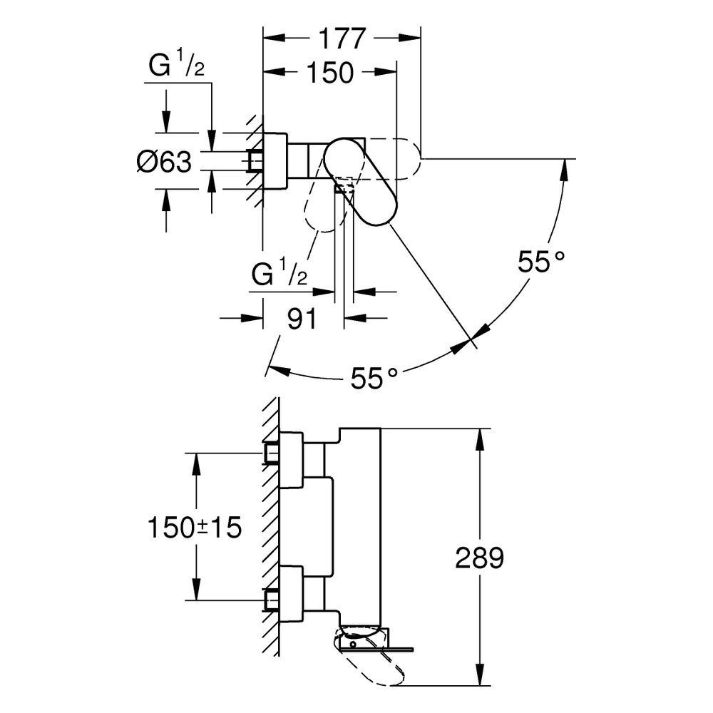 Grohe Plus Einhand-Brausebatterie, Aufputz Wandmontage, breiter Griff, Chrom, 33577004... GROHE-33577004 4067393079903 (Abb. 3)