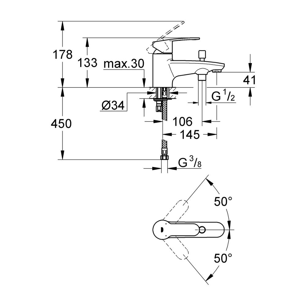 Grohe Eurostyle Cosmopolitan Einhand-Wannenbatterie, Einlochmontage, Keramikkartusche, ... GROHE-33614002 4005176887208 (Abb. 3)