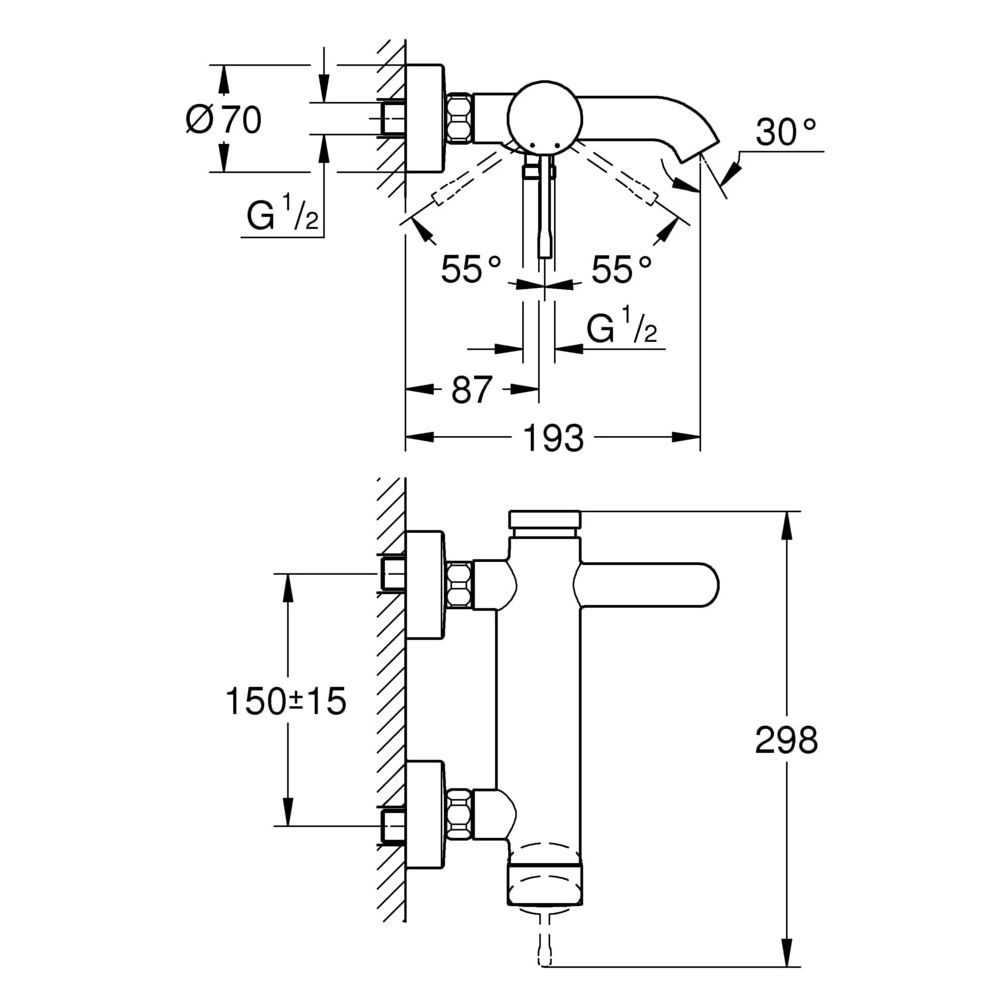 Grohe Essence Einhand-Wannenbatterie, Wandmontage, eigensicher, Hard Graphite gebürstet... GROHE-33624AL1 4005176426438 (Abb. 3)
