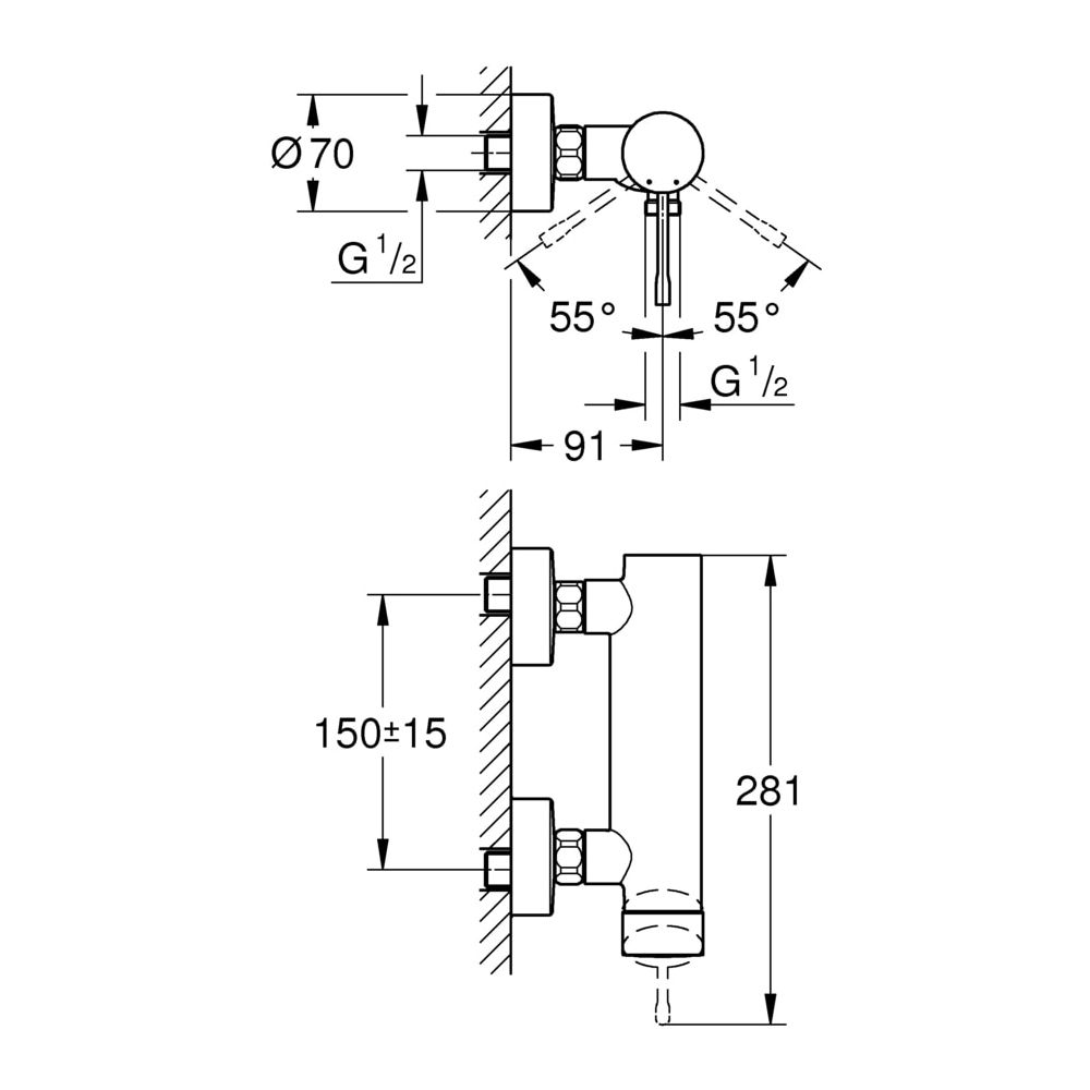 Grohe Essence Einhand-Brausebatterie, Wandmontage, eigensicher, Nickel gebürstet, 33636EN1... GROHE-33636EN1  (Abb. 3)