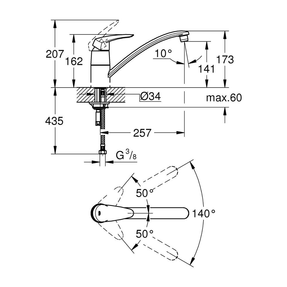 Grohe Eurodisc Einhand-Spültischbatterie, 140 Grad Schwenkbereich, DN 10, Messing, Chro... GROHE-33770001 4005176828959 (Abb. 3)