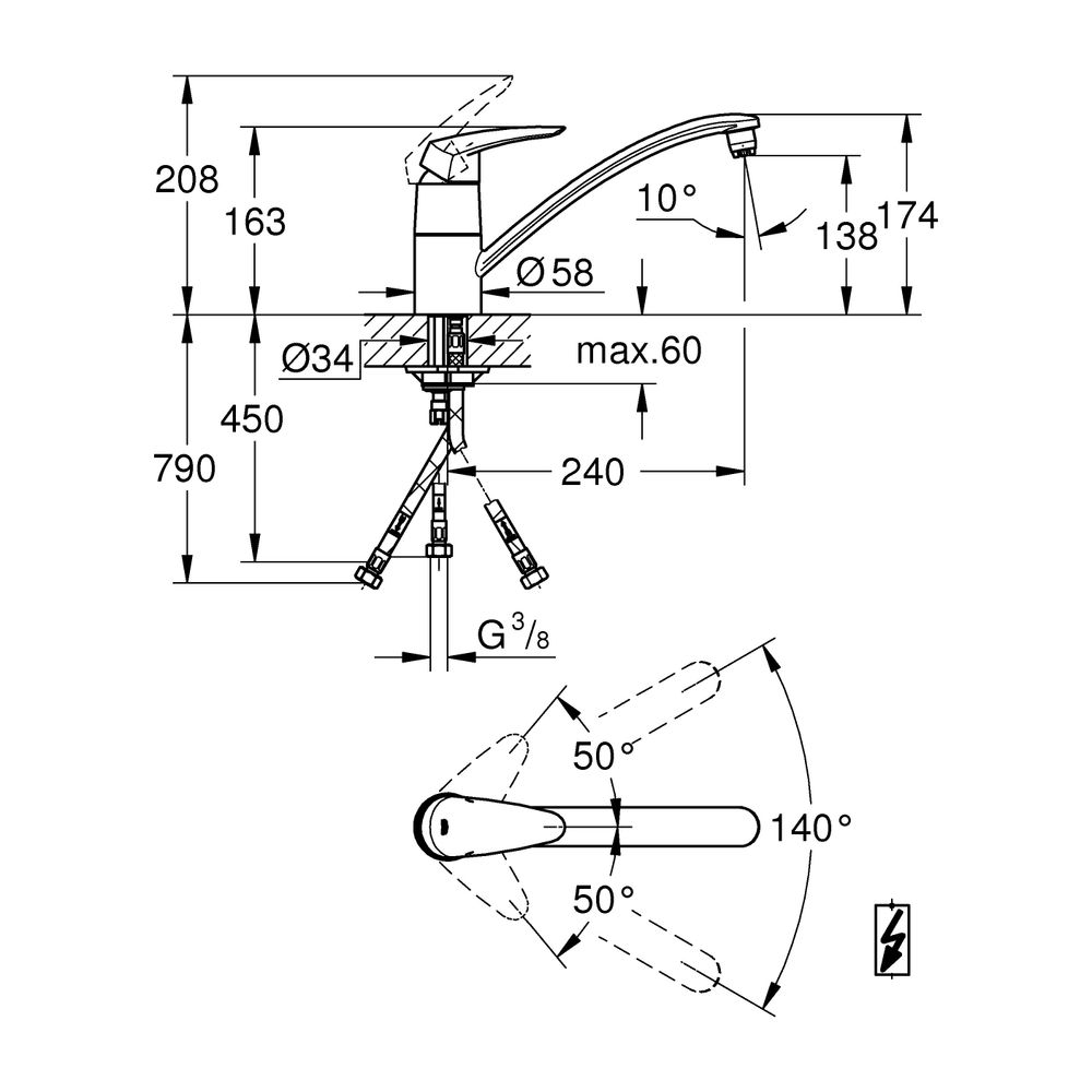 Grohe Eurodisc Einhand-Spültischbatterie, 1-Loch-Montage, Niederdruck, Chrom, 33771001... GROHE-33771001 4005176828997 (Abb. 3)